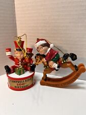 Lot (2) Campbells Soup Kids Christmas Ornament  Rocking Horse & Birthday Boy picture