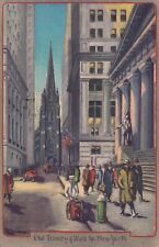 Postcard NY New York City Old Trinity Church and Wall Street c1944 H18 picture