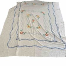 Vintage Chenille Floral Bedspread Queen size Embroidered Bed Cottage Core picture