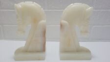 Pair Vintage MCM Onyx Marble Stone Carved Horse Head Art Deco Style Bookends picture