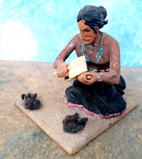 Very Very Rare Vintage Cotton Wood Carving by Tom W Yazzie Woman Brushing Wool picture