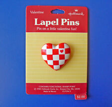 Hallmark PIN Valentines Vintage HEART Checkerboard RED & WHITE 1985 Brooch NEW picture