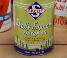GREAT SHAPE~ 1940s era SKELLY SUPREME MOTOR OIL Old Solder Seam Tin 1 qt. Can picture