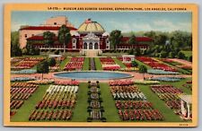 Museum Sunken Grdens Exposition Park Los Angeles California Linen Postcard picture