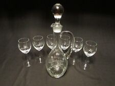 Vintage Etched Wine Decanter And Six Long Stemmed Glasses picture