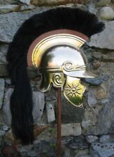 18ga Brass Sca Larp Medieval Roman Celtic Helmet With Black Plume picture