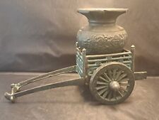Antique Vintage Ikebana Japanese Cast Iron Vase and Flower Cart Great Patina picture