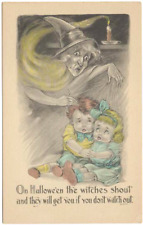 VINTAGE HALLOWEEN POSTCARD - VERY DYNAMIC WITCH  DESIGN PAINTED VERSION picture