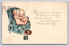 Postcard Valentines Day Rose O'Neill Kewpie Snuggling On Chair c1920s AD26 picture
