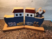HOMEMADE Wooden Noah's Ark Bookends Adorable and Functional Decor picture