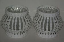 2Pc set lot white metal candle holders glass votive cups indoor outdoor patio ~Q picture