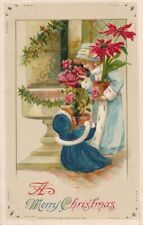 CHRISTMAS - Two Children And Flowers In Pots Winsch Merry Christmas Postcard picture