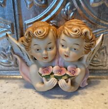Unique vintage cherub angels holding flowers wall hanging, please refer to photo picture