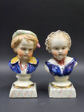 Pair of Vintage Staffordshire Bourbon Children Style Porcelain Busts Classic  picture