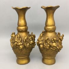 Antique Collection Pair of Eight Immortals Vase Fine Home Decorationcopper Craft picture