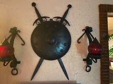 ANTIQUE/VINTAGE SPANISH IRON AND METAL SWORDS WITH SHIELD picture