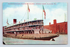 MILWAUKEE WI. WHALEBACK STEAMER CHRISTOPHER CO, ENTERING HARBOR POSTCARD (E-56) picture