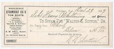 Nautical 1899 Receipt Providence RI Steamboat Tug WALTER E SUTTON picture