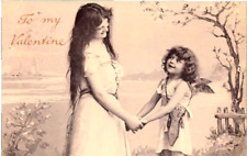 Antique Postcard To MyValentine Fantasy Studio Photo Girl Cupid 1909 picture
