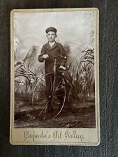 Vintage Cabinet Card Photo Boy w/ Child’s size Penny Farthing Bicycle Carpenters picture