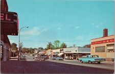1960s PLYMOUTH, Michigan Postcard MAIN STREET Downtown Scene / Dexter Chrome picture