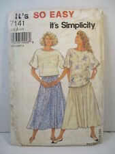 Simplicity Pattern 7141 Miss Size A (8-20) Top 2 Lengths Flared Skirt Uncut 1990 picture