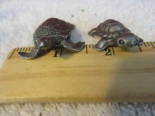 104.  Set of 2 Brass Turtle Figurines Small Tiny Miniature picture