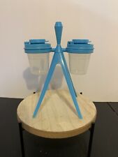 Tupperware Midget Salt & Pepper Shakers with Stand Toothpick Holder Blue Clear picture