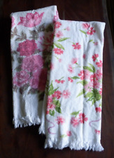 2 Vintage Bath Towels Cannon Bathroom Pink Roses Floral Fringe picture