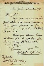 “New York Tribune” Whitelaw Reid Hand Written Letter Dated 1878 picture