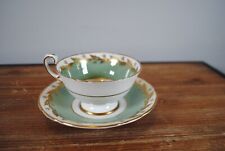 Vtg Paragon by Appointment Mint Green Tea Cup & Saucer Rose Floral Heavy Gold  picture