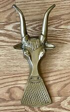 VINTAGE SOLID BRASS BOOT JACK ~ LONG HORNED BULL WESTERN STYLE BOOT PULL picture