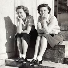 U4 Photograph Beautiful Women Pretty Women Legs Bobby Socks Porch Steps 1940's picture
