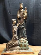 Antique Carved Wooden Polychrome MARY, JESUS and Priest? VERY OLD, VERY UNIQUE picture
