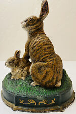 Vtg Hare & Baby leveret Bunny Cast Iron Metal Figurine Decorative picture