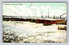 Sault St Marie MI-Michigan, Blockade of Boats, Antique Vintage Souvenir Postcard picture