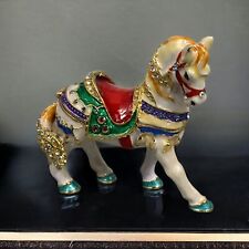 Enamel Carousel Horse Hinged Trinket Box Metal with Rhinestones / Jeweled picture