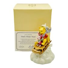 Lenox Disney Pooh’s Winter Dash Winnie The Pooh & Piglet With COA NEW IN BOX picture
