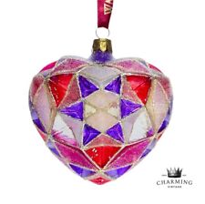 Vtg WATERFORD Holiday Heirloom Faceted Jeweled Heart Glass Christmas Ornament picture
