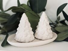 3 Pc Vintage White Christmas Tree Salt and Pepper Shakers w/Tray By Temptations picture