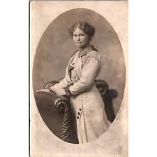 RPPC Vintage Postcard Woman Dress Buttons Oval Frame Real Photo Portrait Azo picture