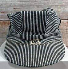 Vintage Lee Denim Conductor Hat Railroad Stripe Engineer Cap Union Made USA picture