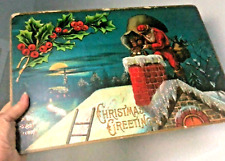 Vtg Wood SANTA Wall Decor XMAS ROOFTOP PLAQUE SIGN Victorian WOODEN Hanging  picture