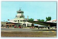 c1950's Airport Control Tower Cargo Cart Airplane View Grand Rapids MI Postcard picture