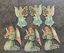 Vtg Victorian Die Cut Angel Christmas Flat Ornaments Gold Foil Gilded Embossed picture