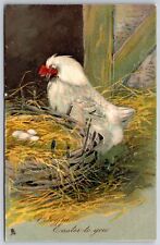 TUCK~Joyful Easter To You~Chicken Looking Over Nest Of Eggs~Emb~Vintage Postcard picture
