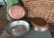 Vintage Set of 3 Copper Double Handled Saute Pan or Skillet 6.25