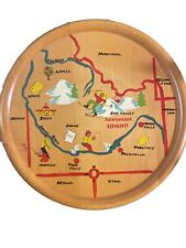 Vintage Idaho Wood Painted Souvenir Plate 1950s? 13.5” Sun Valley Boise Kitsch picture