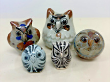 Vintage Set Of Five Mini Pottery Owl Figurines Display picture