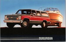 Vintage 1980s CHEVROLET SUBURBAN Advertising Postcard Towing Boat CHEVY Unused picture